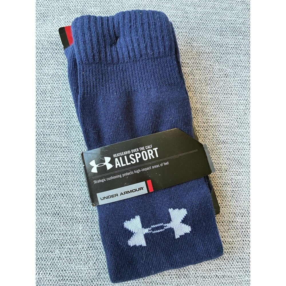2009 Under Armour MD Heat Gear All Sport Single Pair Of Navy Socks White Logo